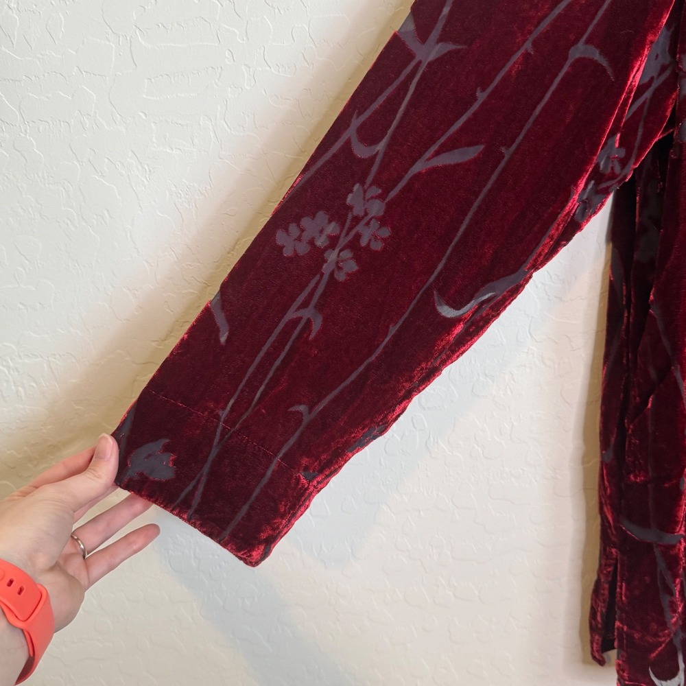 Unbranded Womens Velvet Burnout Jacket L Burgundy Red Good Floral Devore Goth - Picture 8 of 10